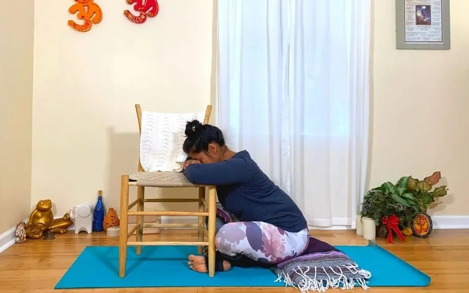 Supported Crossed-Legs Pose (Supported Cross Legged Forward Fold Pose) - Sharp Muscle